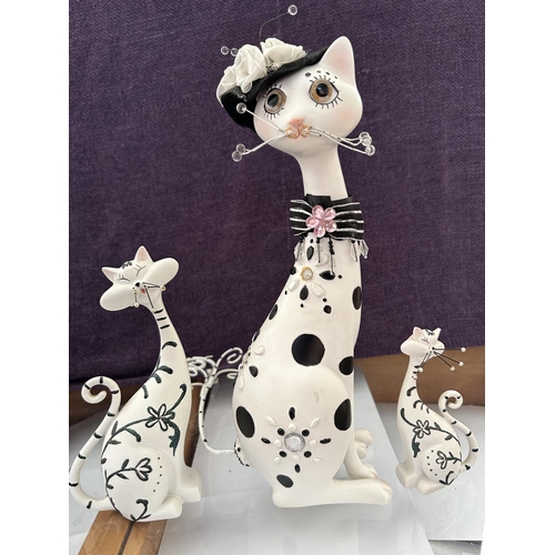 226 - Set of 3 Wooden Black and White Cat Figurines