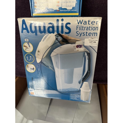 486 - Aqualis Water Filtration System with Pack of 3 Filter Cartridges, in Box