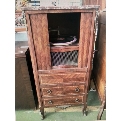 523 - Retro Wind Up Gramophone Marble Top Cabinet (A/F)