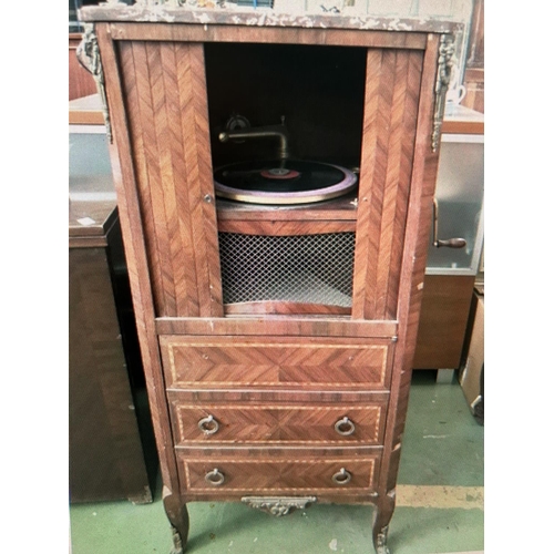 523 - Retro Wind Up Gramophone Marble Top Cabinet (A/F)