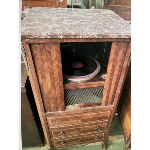 523 - Retro Wind Up Gramophone Marble Top Cabinet (A/F)