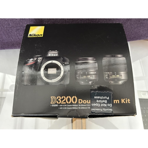 84 - Nikon D3200 Digital SLR Camera with 55-200 and 18-55 Lens, x2 Batteries