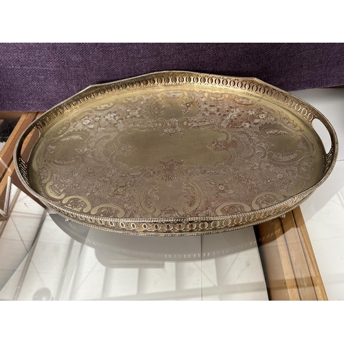 88 - Antique Victorian Silver on Copper Large Footed Serving Tray (58cm W.)