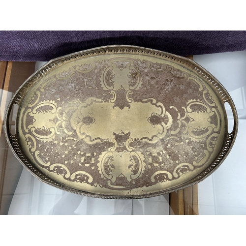 88 - Antique Victorian Silver on Copper Large Footed Serving Tray (58cm W.)