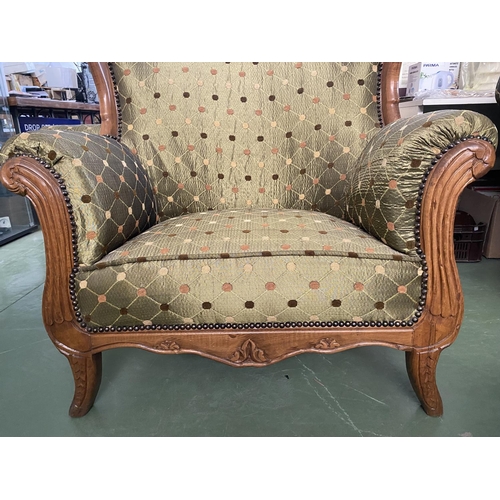 113 - Large Armchair with Carved Wood Frame and Nailhead Trim