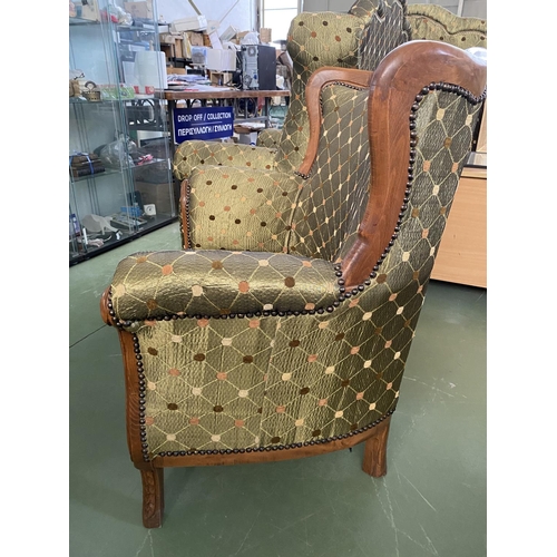 113 - Large Armchair with Carved Wood Frame and Nailhead Trim