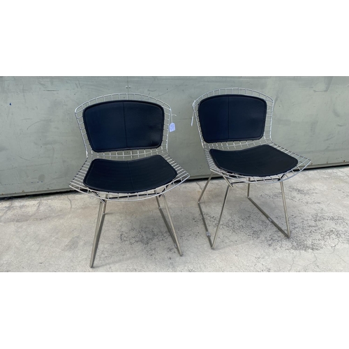 143 - Bertoia Wire Collection Side Chairs with Double Cushions ( Leather Seat Pad )