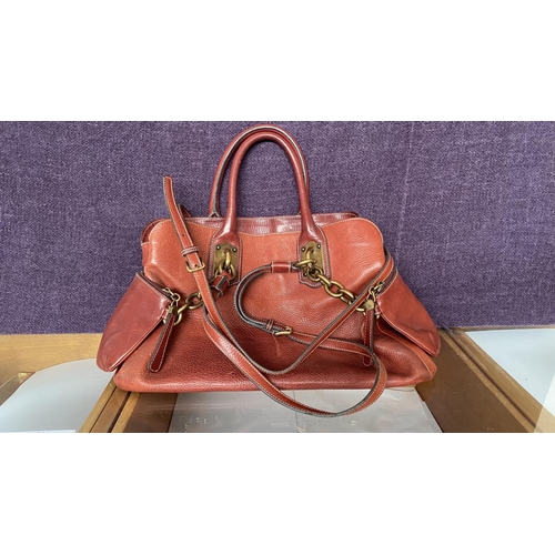 193 - Dolce Gabbana Cinnamon Brown Red Leather Miss Savvy Tote Bag with Top Handles and Shoulder Straps