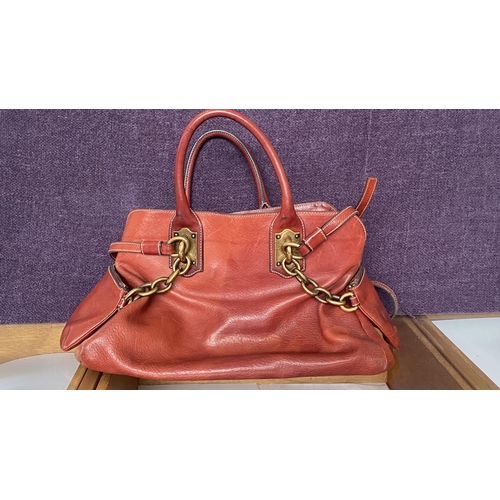 193 - Dolce Gabbana Cinnamon Brown Red Leather Miss Savvy Tote Bag with Top Handles and Shoulder Straps