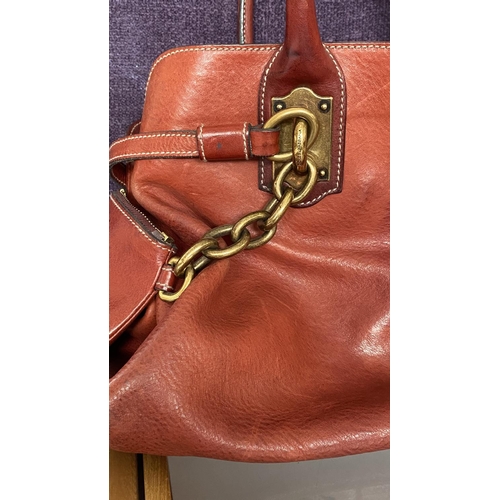 193 - Dolce Gabbana Cinnamon Brown Red Leather Miss Savvy Tote Bag with Top Handles and Shoulder Straps