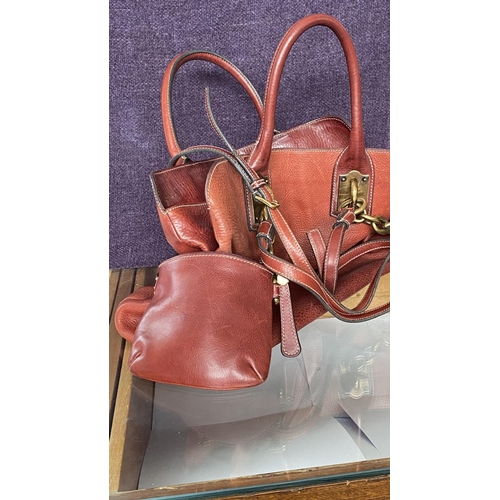 193 - Dolce Gabbana Cinnamon Brown Red Leather Miss Savvy Tote Bag with Top Handles and Shoulder Straps