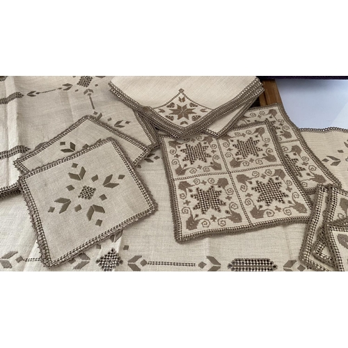 194 - Qty of Traditional Cypriot Handmade Lefkaritika Linen Embroideries with Beige and Brown Design Incl.... 