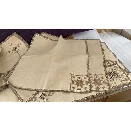 194 - Qty of Traditional Cypriot Handmade Lefkaritika Linen Embroideries with Beige and Brown Design Incl.... 