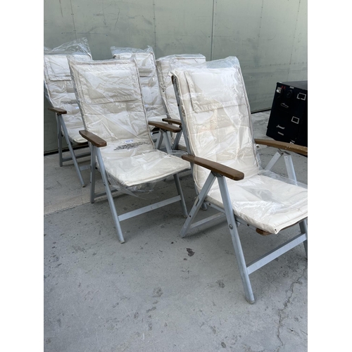 204 - Set of 6 Folding Reclining Garden/Beach Chairs with Unused Cushions