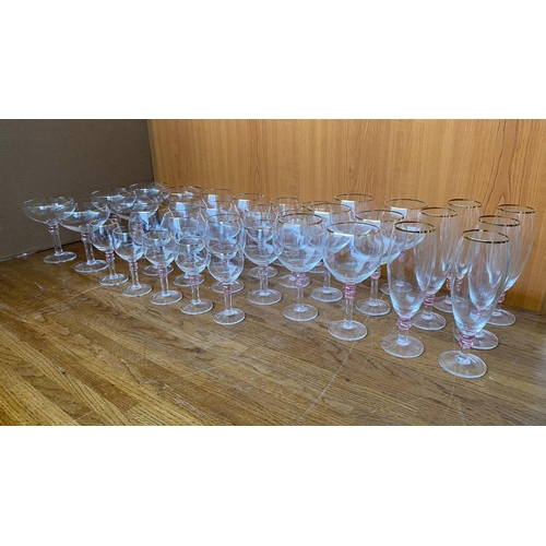 229 - Modern Fine Quality Crystal Glasses with Gold Rim (x35pcs)