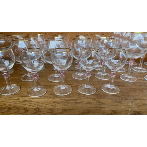 229 - Modern Fine Quality Crystal Glasses with Gold Rim (x35pcs)