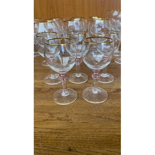 229 - Modern Fine Quality Crystal Glasses with Gold Rim (x35pcs)