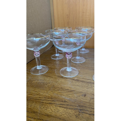 229 - Modern Fine Quality Crystal Glasses with Gold Rim (x35pcs)