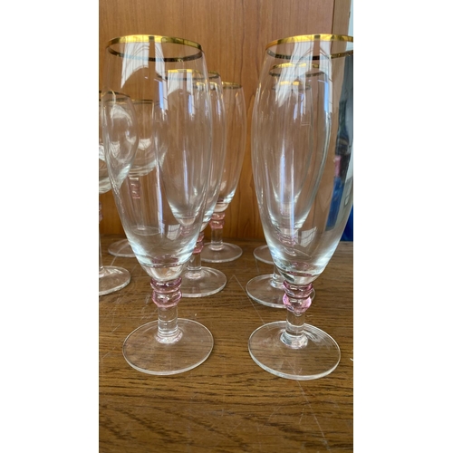 229 - Modern Fine Quality Crystal Glasses with Gold Rim (x35pcs)