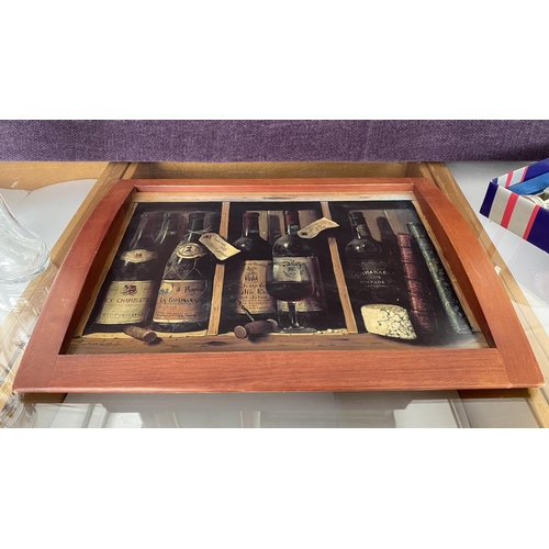 542 - Bottle Opener Set Together with 2 Glass Beer Pint Boots and Large Wooden Tray