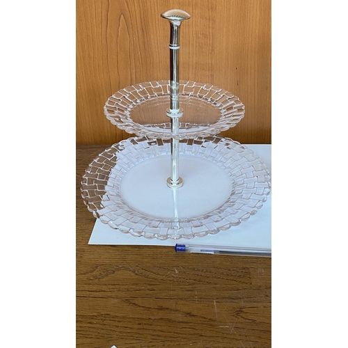 139 - Crystal 2-Tier Basketweave Design Dessert Plate Together with Vintage Glass Pitcher