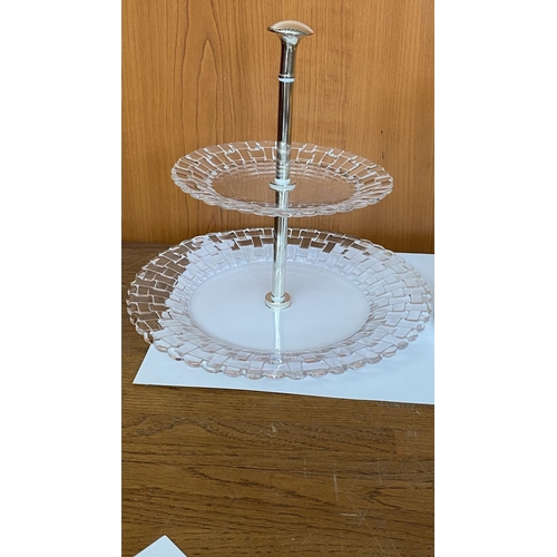 139 - Crystal 2-Tier Basketweave Design Dessert Plate Together with Vintage Glass Pitcher