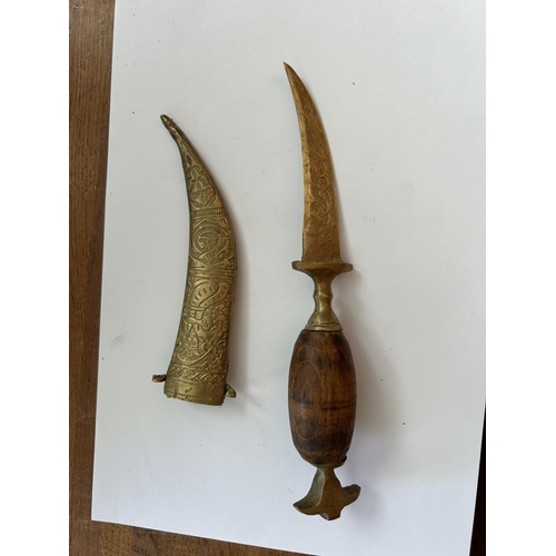 187 - Vintage Brass and Wood Arabic Dagger