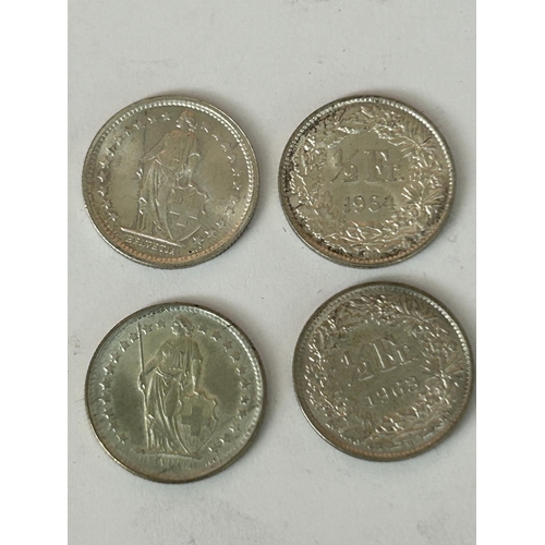 195 - Collection of 4 Vintage 1960's Switzerland Silver Coins