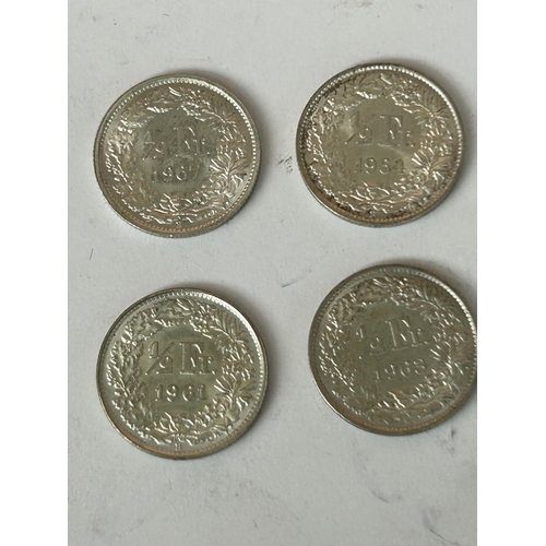 195 - Collection of 4 Vintage 1960's Switzerland Silver Coins