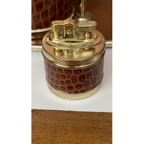 32 - Retro Table Lighter Set with Spinning Ashtray and Cigarette Box in Tray