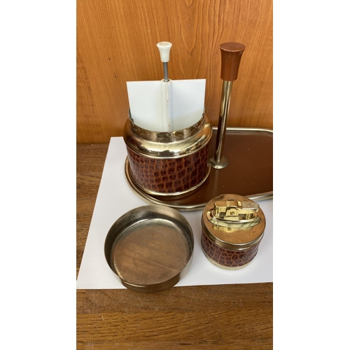 32 - Retro Table Lighter Set with Spinning Ashtray and Cigarette Box in Tray