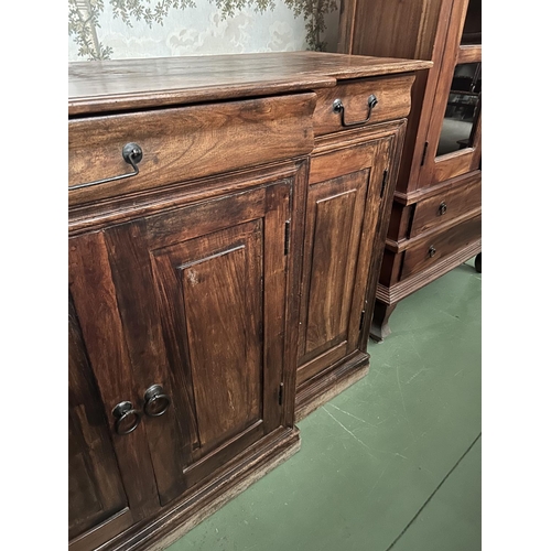 38A - Rustic 4-Door Sideboard with 3 Top Drawers in Solid Teak Wood (150 W. x 44 D. x 89cm H.)