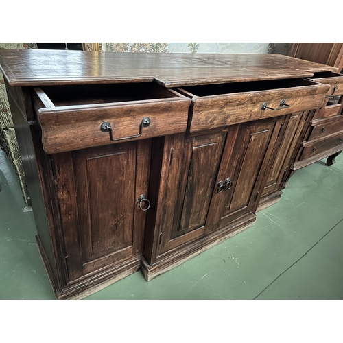 38A - Rustic 4-Door Sideboard with 3 Top Drawers in Solid Teak Wood (150 W. x 44 D. x 89cm H.)