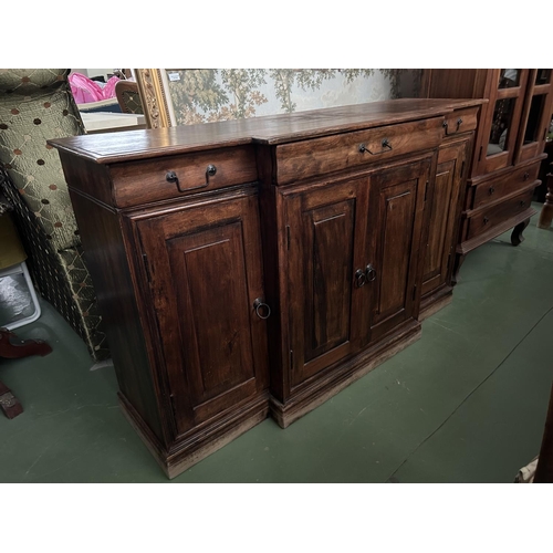 38A - Rustic 4-Door Sideboard with 3 Top Drawers in Solid Teak Wood (150 W. x 44 D. x 89cm H.)