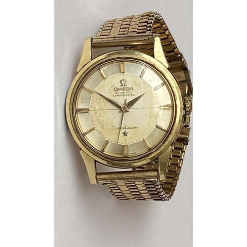 67 - Antique Omega Automatic Chronometer Constellation Wristwatch, Complete Overhaul, 18k Gold Mixed with... 