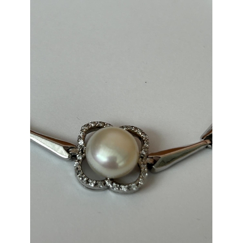 83 - Real Pearl and Zirconia Silver 925 Hallmarked Bracelet