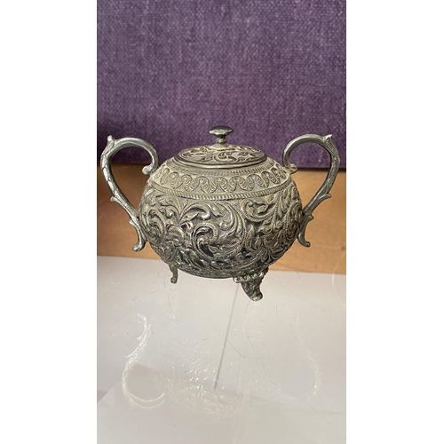 65 - Vintage Indian Silver 925 Hallmarked 3-Piece Tea Service/Set Conceived of Tea Pot, Cream Jug and Sug... 