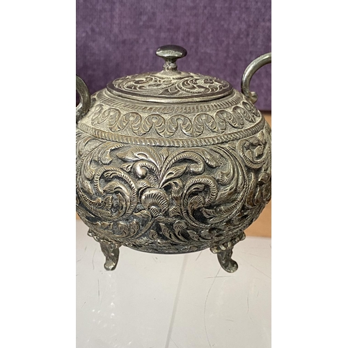 65 - Vintage Indian Silver 925 Hallmarked 3-Piece Tea Service/Set Conceived of Tea Pot, Cream Jug and Sug... 