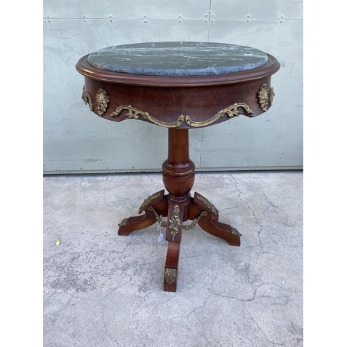 8 - Baroque Style Marble Top  Wooden Round Side Table (60 cm Ø, 78cm H.)