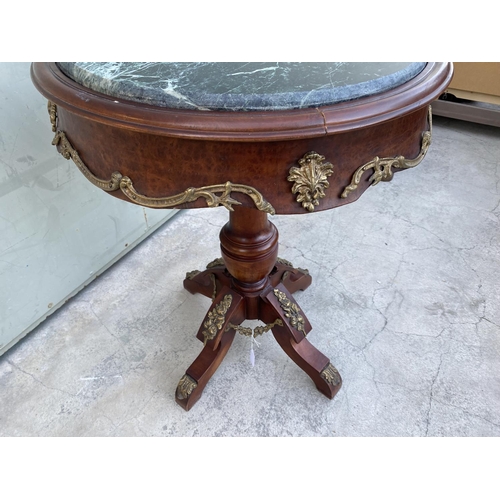 8 - Baroque Style Marble Top  Wooden Round Side Table (60 cm Ø, 78cm H.)