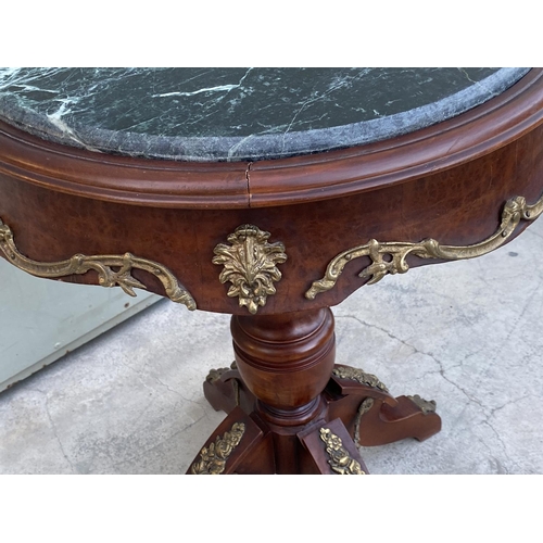 8 - Baroque Style Marble Top  Wooden Round Side Table (60 cm Ø, 78cm H.)