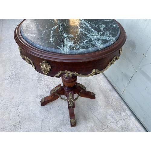 8 - Baroque Style Marble Top  Wooden Round Side Table (60 cm Ø, 78cm H.)