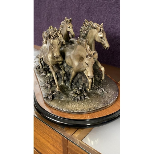 50 - Silver Plated Galloping Horses Depiction by Cavalli Ripani (Italian 20th C. - 70cm L.)