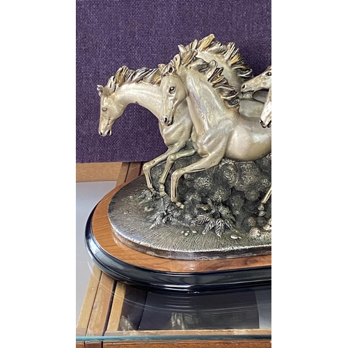 50 - Silver Plated Galloping Horses Depiction by Cavalli Ripani (Italian 20th C. - 70cm L.)