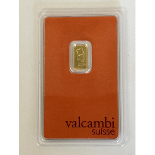 67 - Valcambi Switzerland x1 Gram Gold Bar Numbered AA455153