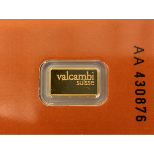 68 - Valcambi Switzerland x1 Gram Gold Bar Numbered AA430876