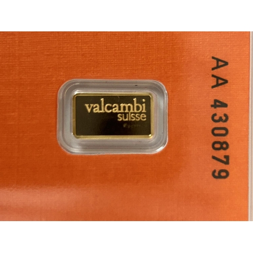 69 - Valcambi Switzerland x1 Gram Gold Bar Numbered AA430879