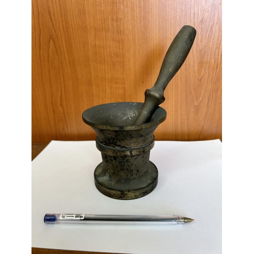 11 - Vintage Heavy Cast Brass Mortar & Pestle