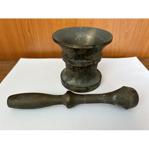 11 - Vintage Heavy Cast Brass Mortar & Pestle