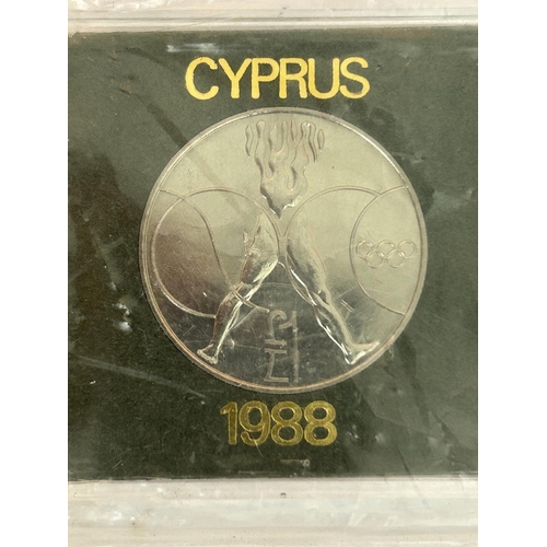 25 - Cyprus 1988 £1 Seoul Olympic Games Coin and Cyprus 500 Mils 1976 Uncirculated Mint Coin